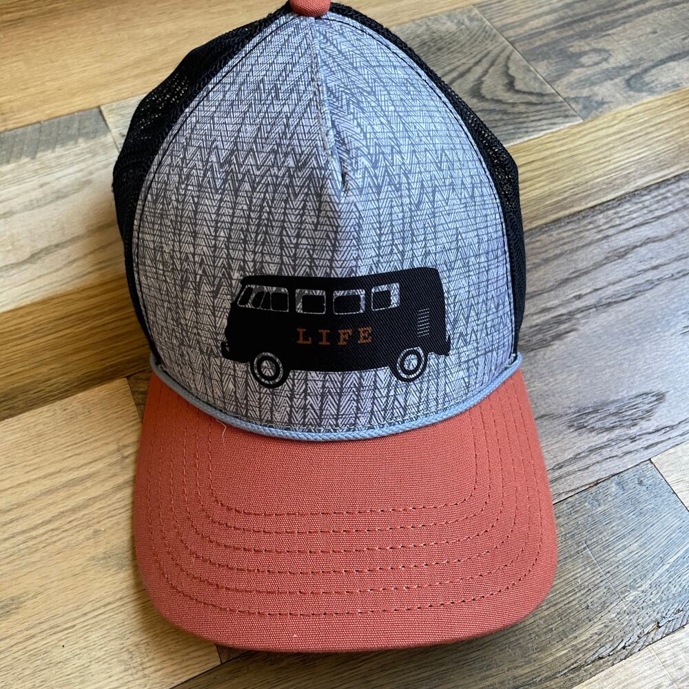 prAna LIFE Camper Van Trucker Hat Gray Orange Mesh Snapback Cap